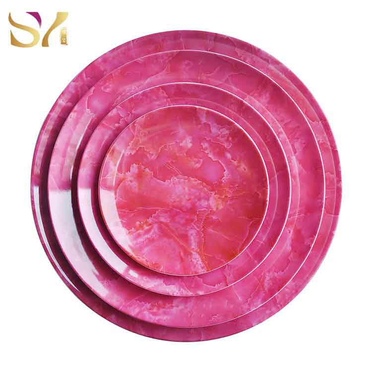 Rose Red Marble Service Dishes Set