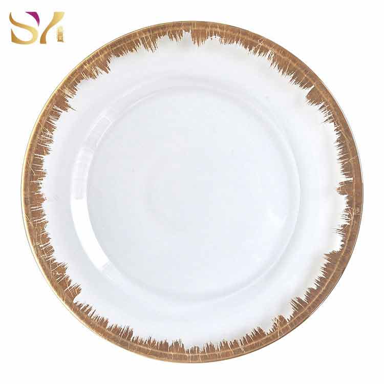 Brush Gold Foil Leaf Rim Charger Plates