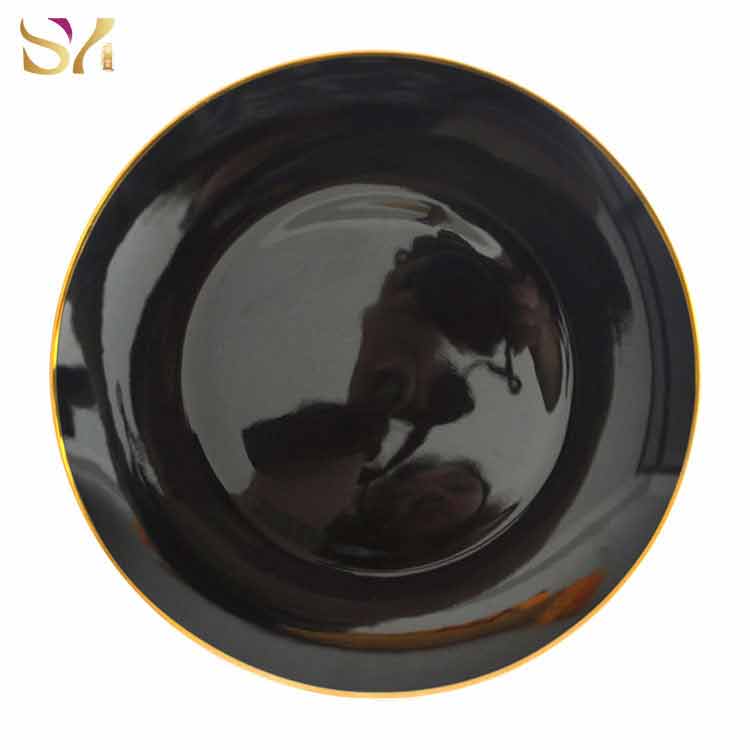 Shiny Black Bone China Charger Plate