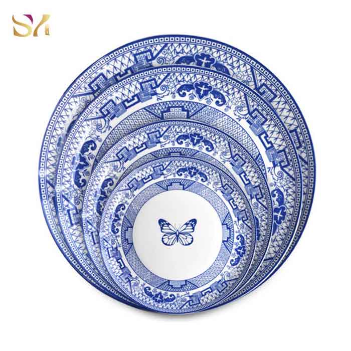 Blue Butterfly Bone China Dinner Dishes Set