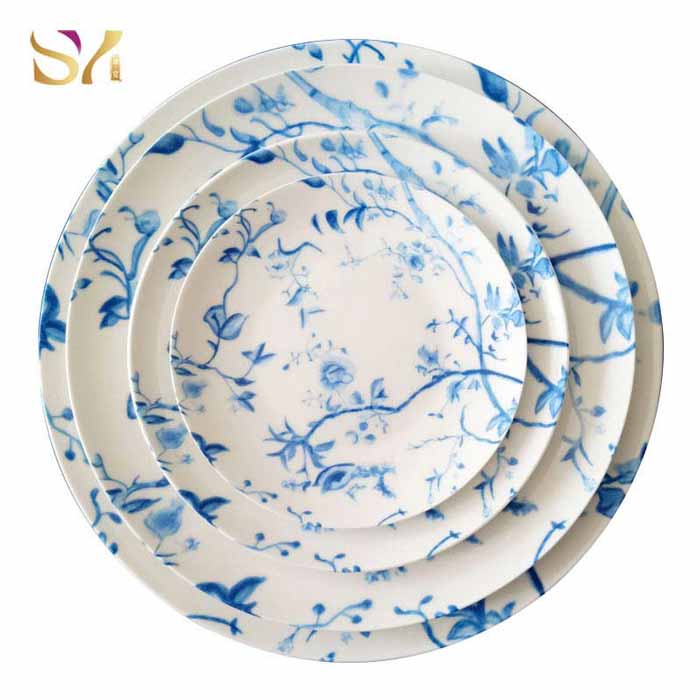 Ceramic Blue Dinner Dishes Set