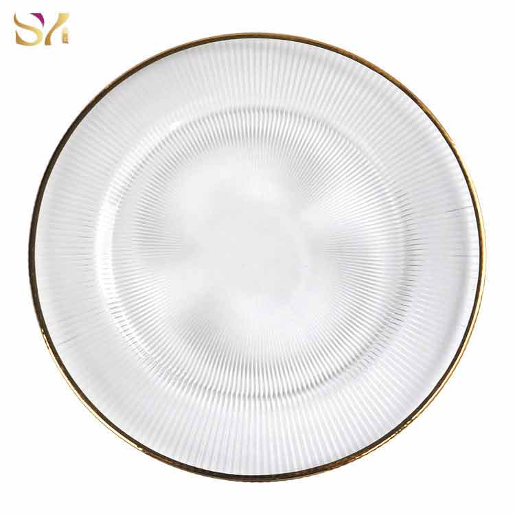 Glass Rays Charger Plates With Gold Rim