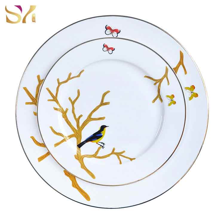 Gold Rim Bird Dining Plates Ceramics Dinnerware
