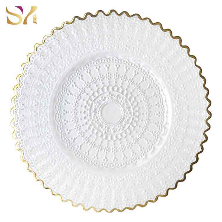 Gold Rim Glass Embossed Charger Plates