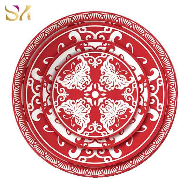 Red And White Ceramic Dinner Plate Set
