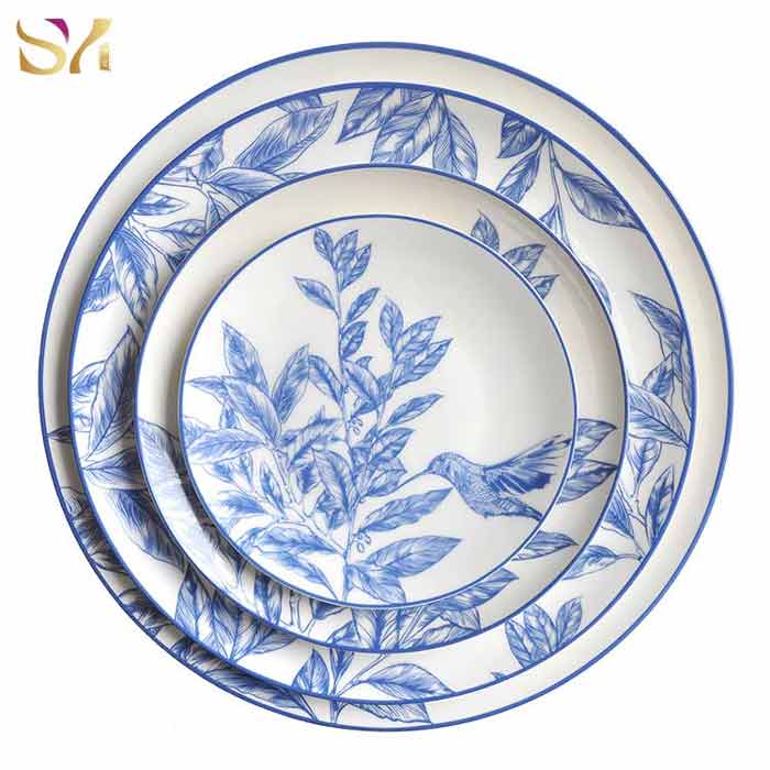 Blue Hummingbird Bone Dinner Set 