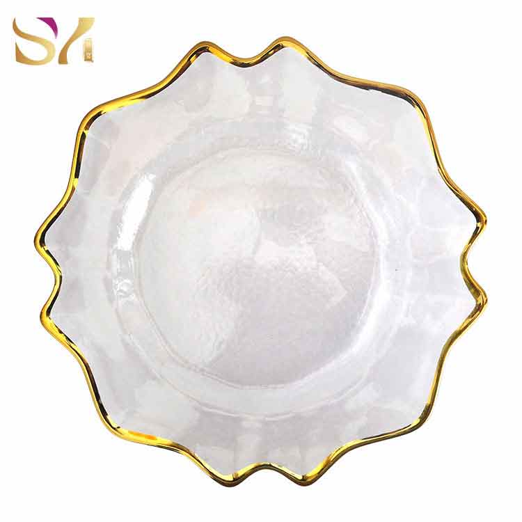 Gold Rim Glass Sunflower Charger Plates