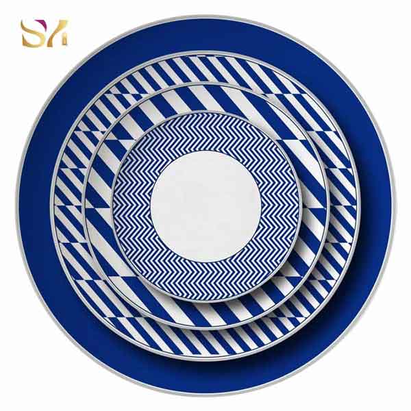 Dark Blue Stripe Ceramics Dinner Plates 