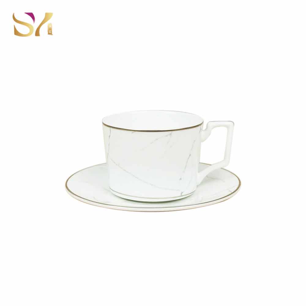 White Gold Marble Cup And Saucer