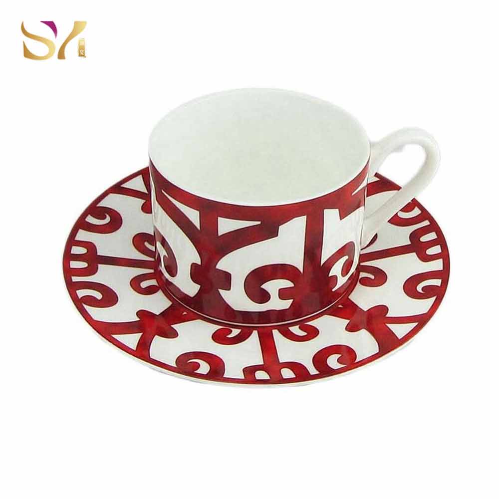 Red Art Deco Coffee Teacups And Saucers