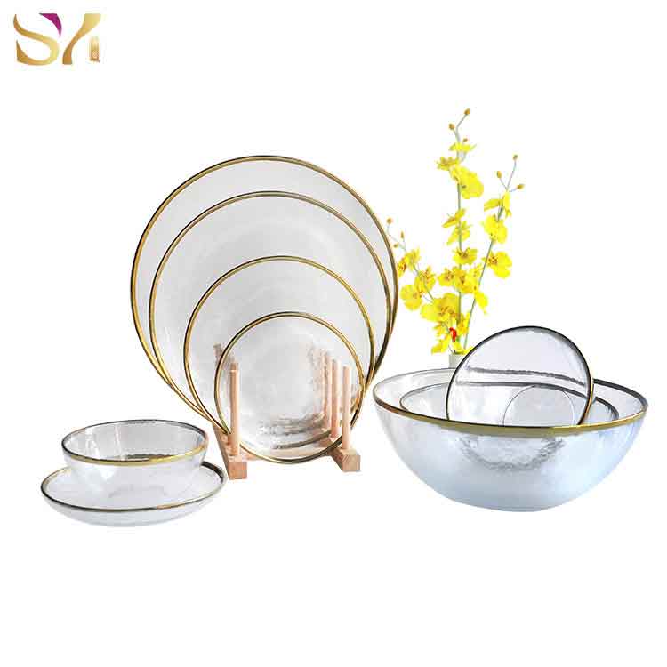 Gold Glass Dinnerware Set With Bowl Set