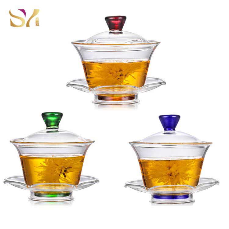 Crystal Glass Teacup Tea Set Cover Bowl