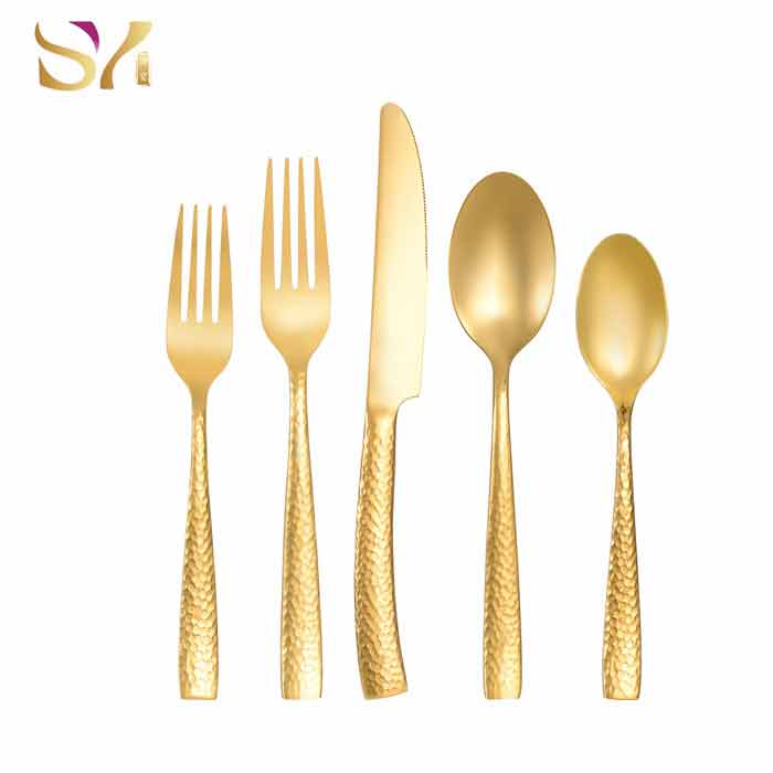 Hammered Forged Gold Silverware