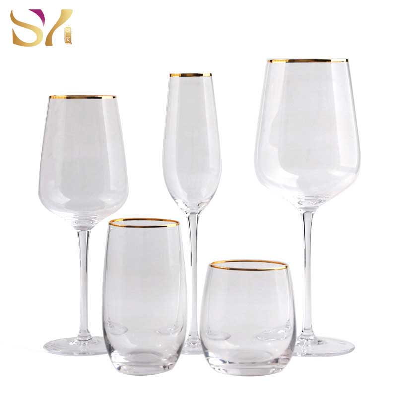 Clear Gold Rimmed Red Wine Glasses Set