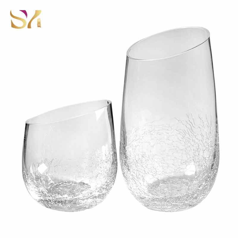 Bevel Crackle Wine Glasses Stemless