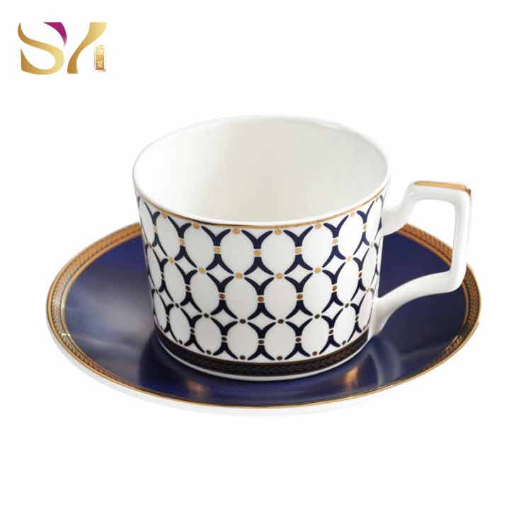 Blue Ceramic Teacup And Saucer Set