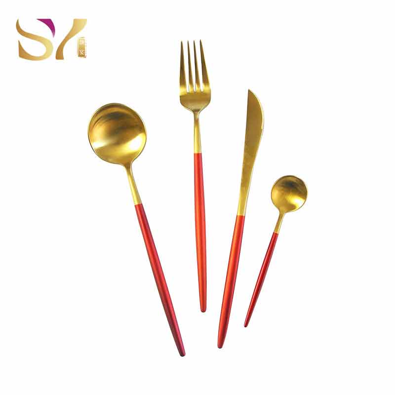 Red Handle Knife Fork Spoon Cutlery Set