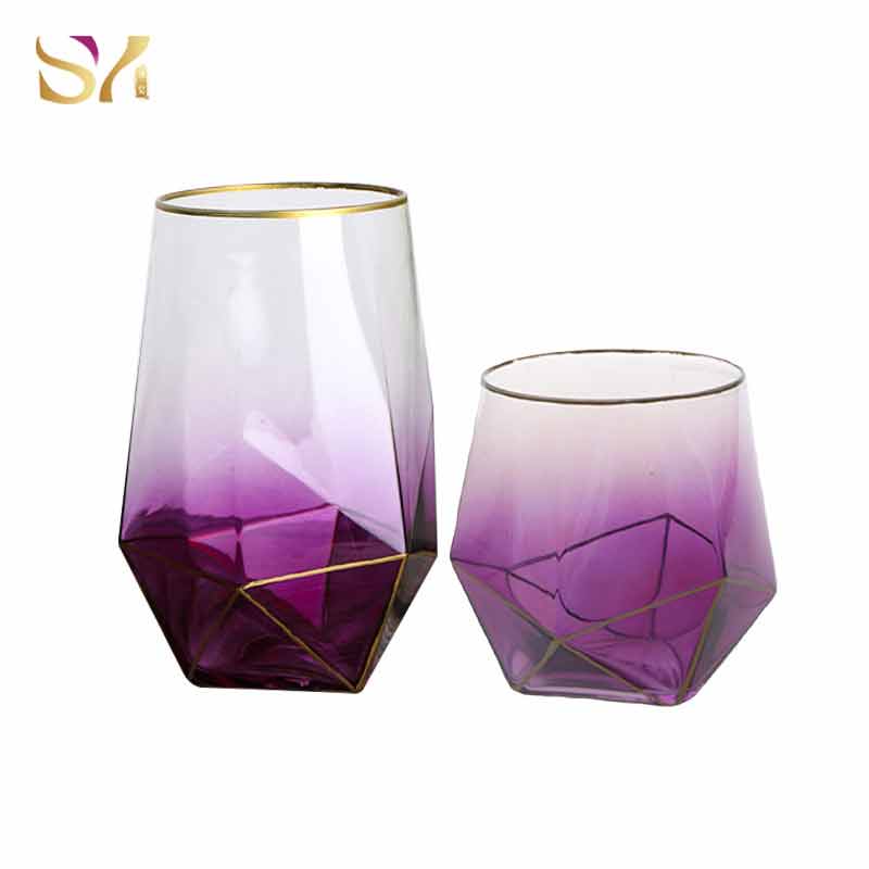 Purple Diamond Shape Wine Glasses Stemless