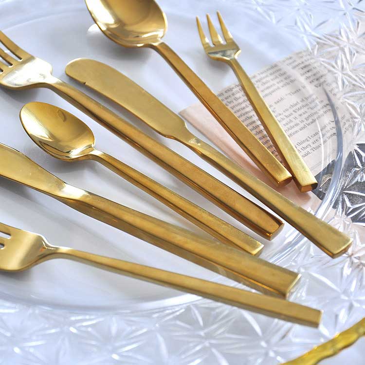 China factory wholesale thick handled gold plated silverware stainless ...