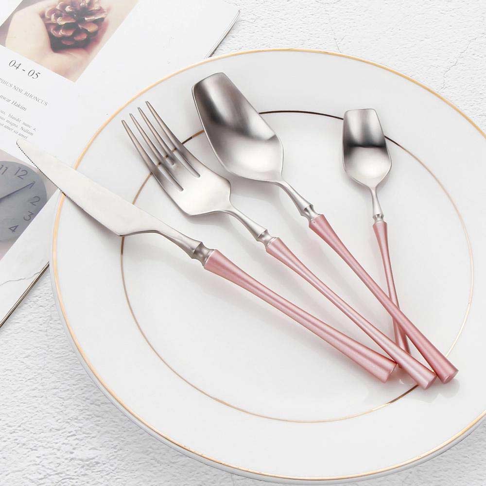 Pink Handle Silverware Set