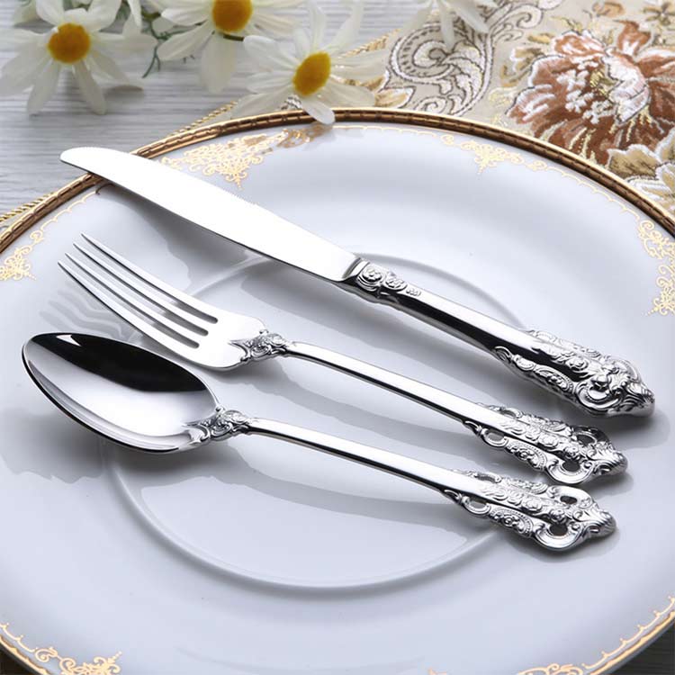 Silver Baroque Style Knife Fork Spoon Set