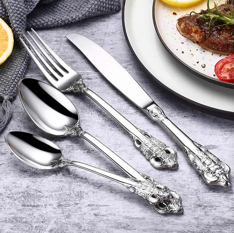 Silver Baroque Style Knife Fork Spoon Set