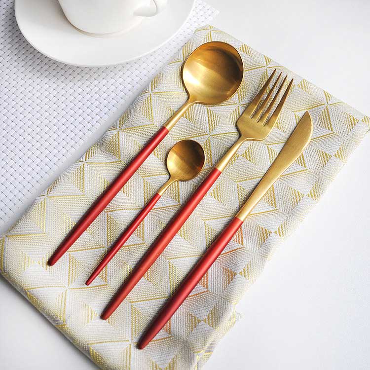 Red Handle Knife Fork Spoon Cutlery Set