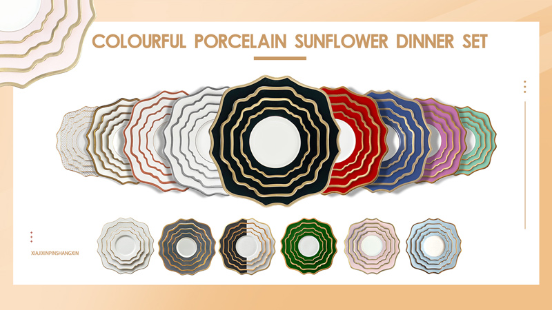 Multiple Colour Sunflower Porcelain Dinner Plate Set Video