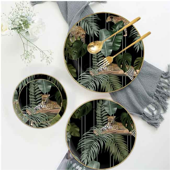  Leopard Dinnerware Green Dish Set