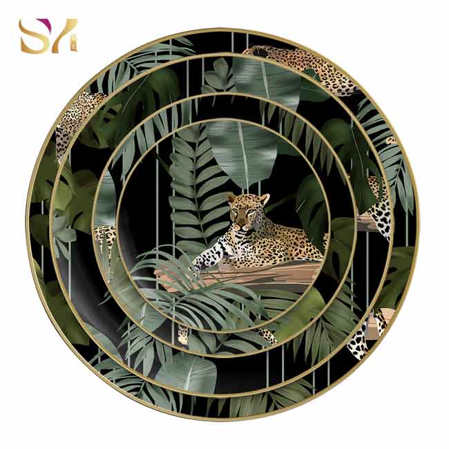  Leopard Dinnerware Green Dish Set