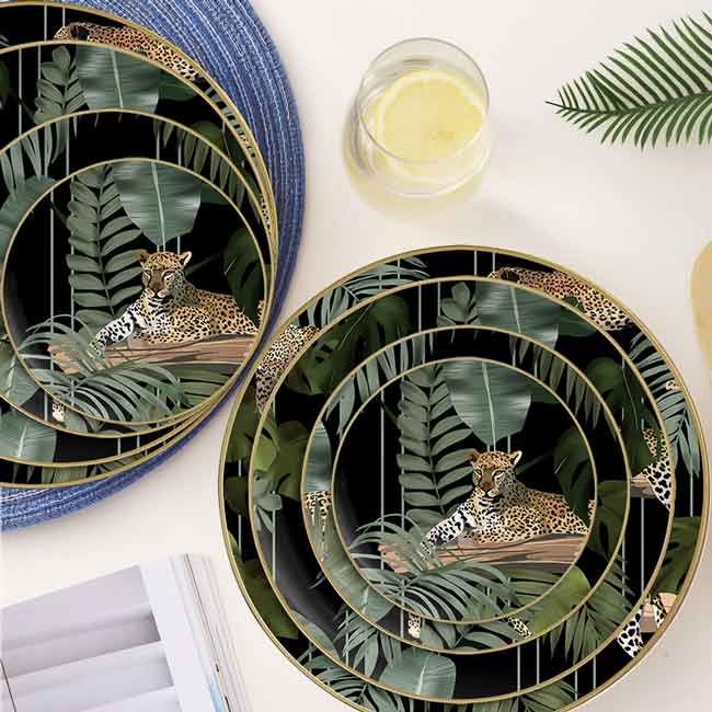  Leopard Dinnerware Green Dish Set