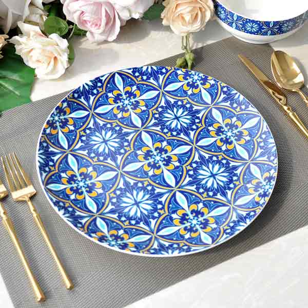 Luxury Blue And Gold Flower Dinnerware