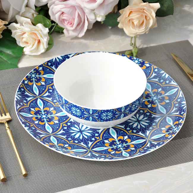 Luxury Blue And Gold Flower Dinnerware