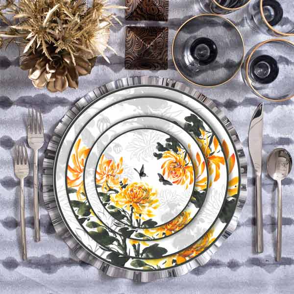 Orange Butterfly Pattern Art Dinner Set