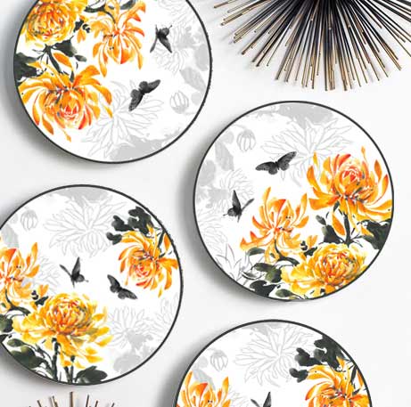 Orange Butterfly Pattern Art Dinner Set