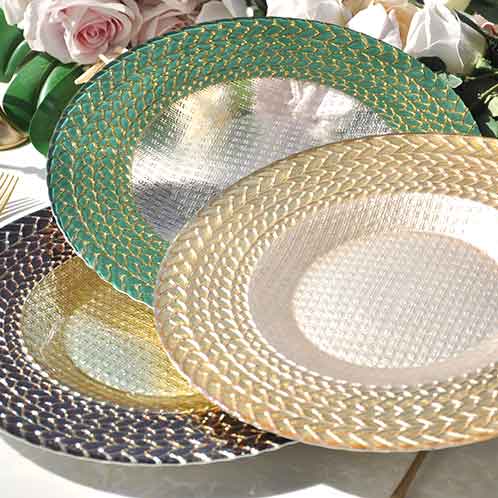 Glass Charger Plates With Gold Braided Rim