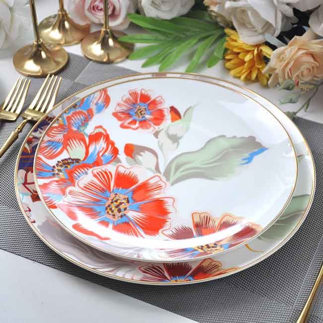 Vintage Orange Floral Ceramic Dinner Plate