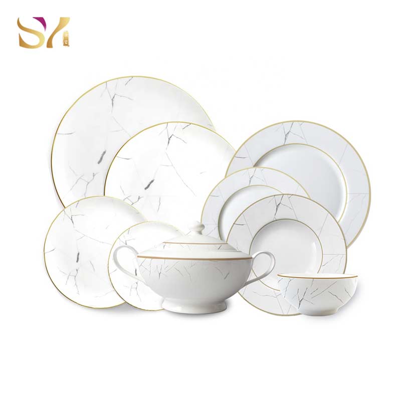 White And Gold Marble Dinnerware Plate Set