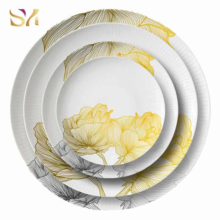 Yellow Streak Flowers Ceramic Dishes Set