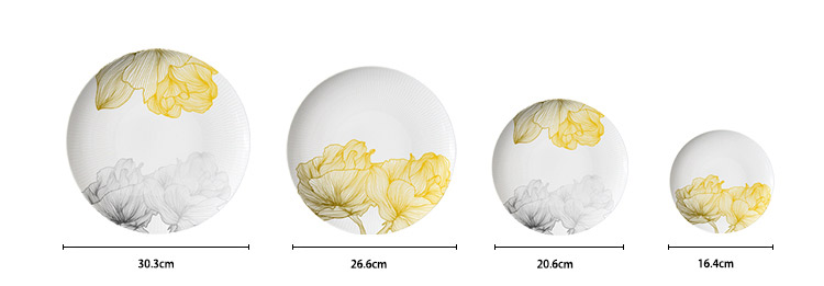 Yellow Streak Flowers Ceramic Dishes Set