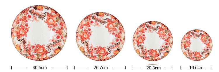 hotel luxury ceramic china dish red gold dinner plates