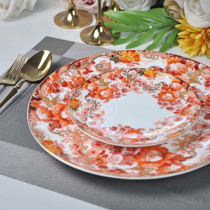 Red Gold Ceramic Dinner Plates