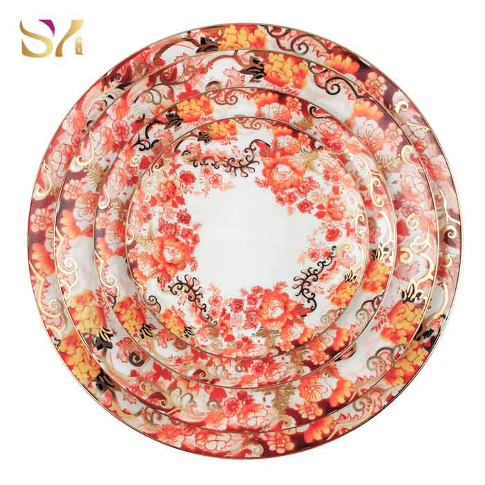 Red Gold Ceramic Dinner Plates