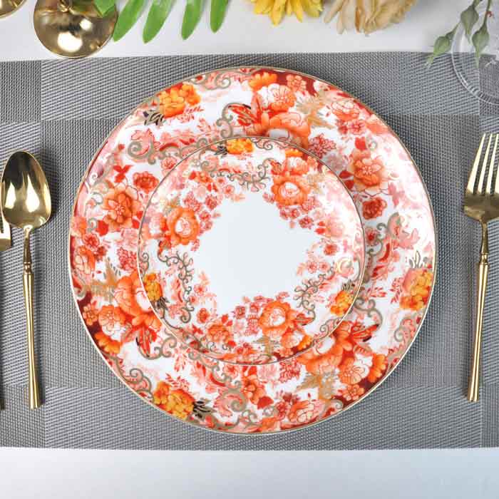 Red Gold Ceramic Dinner Plates