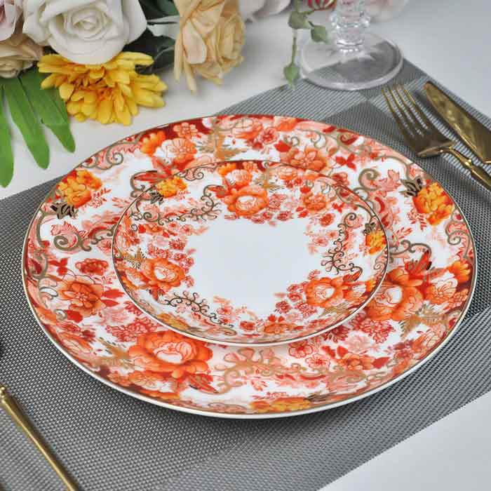 Red Gold Ceramic Dinner Plates