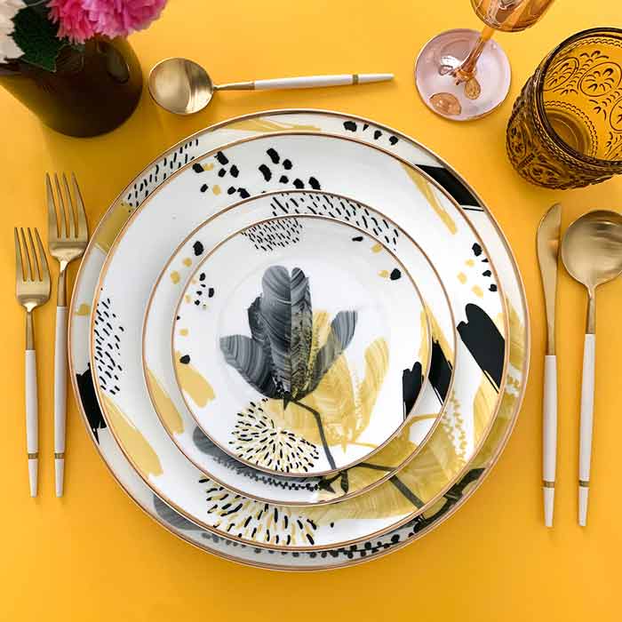 Yellow China Dinnerware Dinner Dishes Set