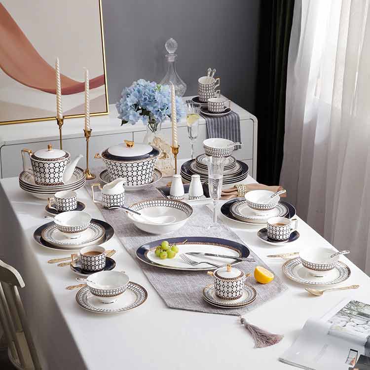 Fine Blue Bone China Dinnerware Set