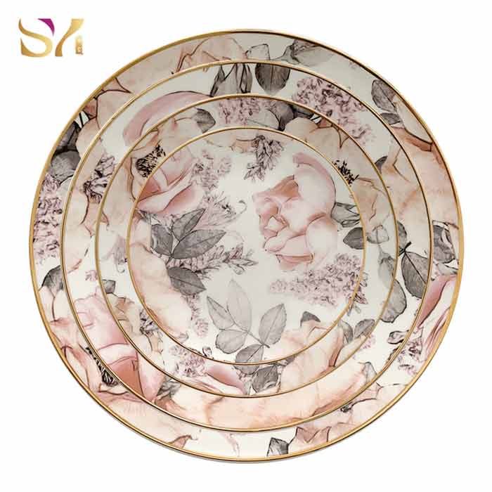 Pink Flower China Dinnerware Dishes Set