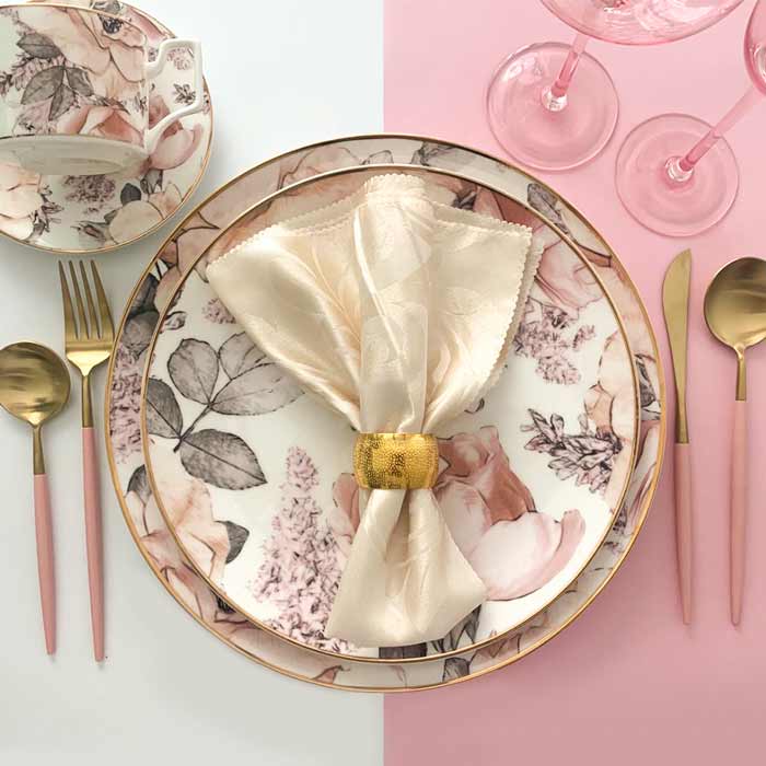 Pink Flower China Dinnerware Dishes Set