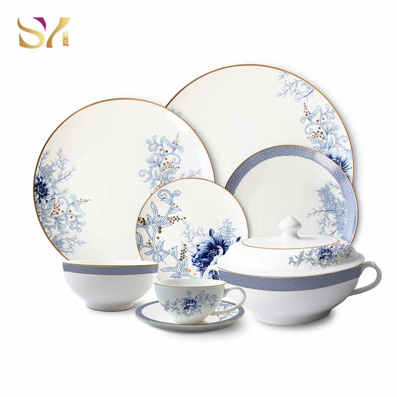 Blue And White Ceramic Gold Dinner Plates